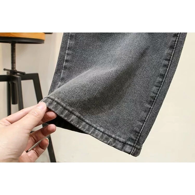 

Plus Size Women's Long jeans Grey Solid Straight Officewear Denim Long Pants