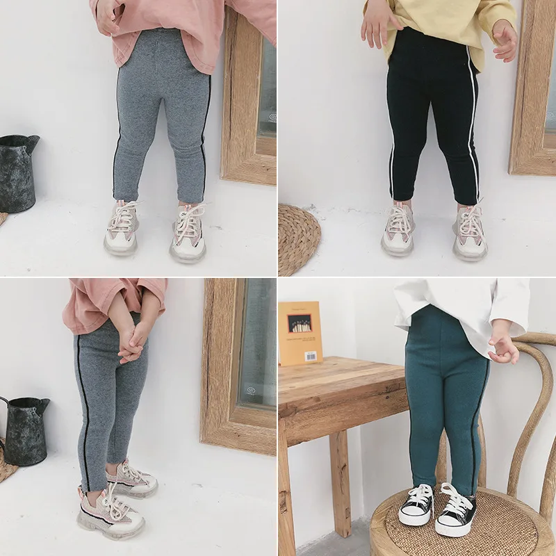 Детские брюки 2019 Осенние эластичные хлопковые леггинсы с вертикальными