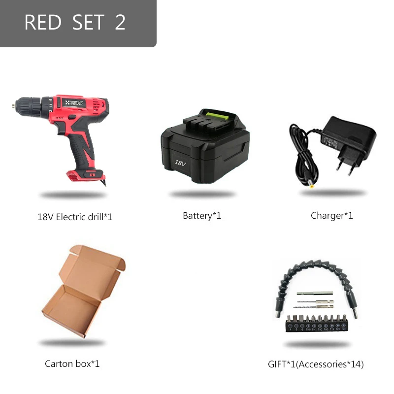 PTS-022-SET2 Electric Screwdriver Cordless 18V Mini Portable Electric Drill Lithium Battery Operated Rechargeable Power Tools HOME DIY - Цвет: PTS-022-SET2