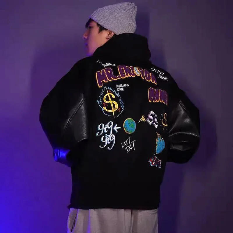 Hip Hop Baseball Jackets Men Letter Embroidery Patchwork Harajuku Varsity Jacket Punk Black Coats Unisex 2021 Autumn | Мужская одежда