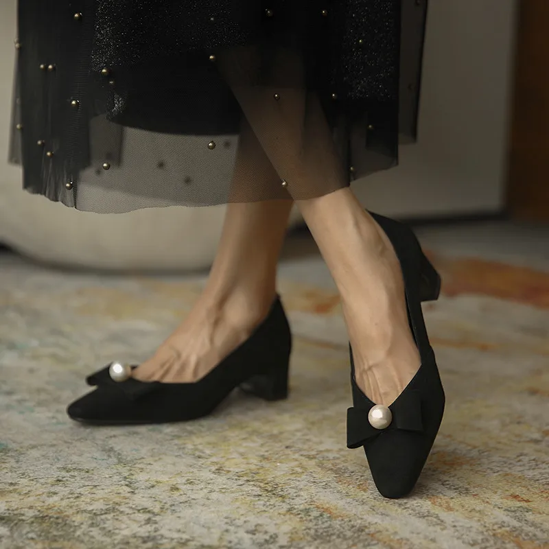 

FEDONAS Elegant 2021 Fashion Women Shoes Suede Leather High Heels Pumps Female Pearl Decoration Pary Working Shoes For Women