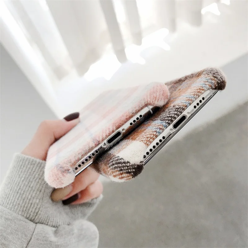 Модный плюшевый тканевый чехол в клетку для телефона iPhone 11 Pro Max Xr X Xs простой