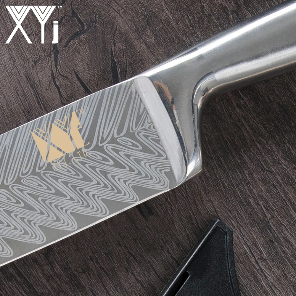 Нож xyj набор из сатиновой стали ножи для шеф повара лазерный дамасский стальной