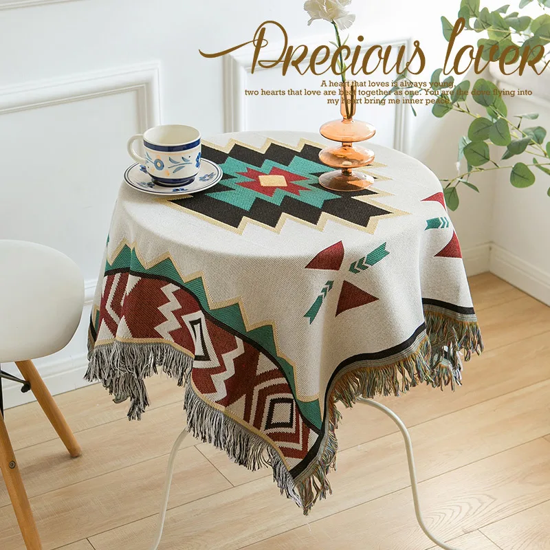 

Boho Cotton Line Round Tablecloths Dining Coffee Outdoor Table Kitchen Decor Festive Wedding New Year Holiday Elegant Christmas