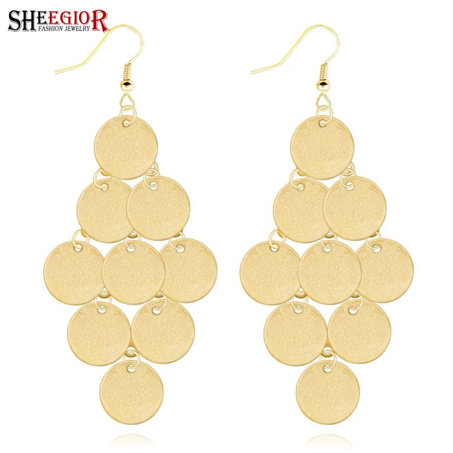 

Gold/Silver color Round Dangle Earrings for Women Accessories Love Scrub Wafer Drop Long Earings Fashion Jewelry Simple Earrings