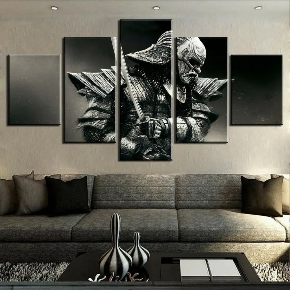 

No Framed Canvas 5 Pcs Game Mask Samurai Wall Posters Pictures Home Decor Accessories Living Room Paintings