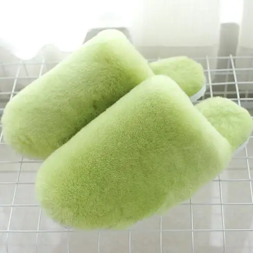 Green Apple Color Зимние теплые меховые тапочки из натуральной овчины женская домашняя обувь Домашние тапочки Роскошные шерстяные тапочки женские повседневные Тапочки - Цвет: Green Apple Color
