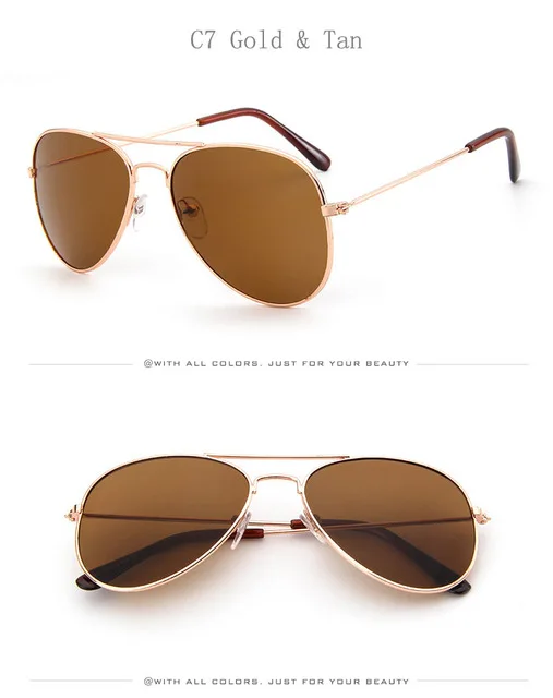 7 Ретро детские авиационные солнцезащитные очки UV400, Золотая оправа, очки для детей, UV400, солнцезащитные очки для пилота, уличные очки для девочек и мальчиков - Цвет линз: 7