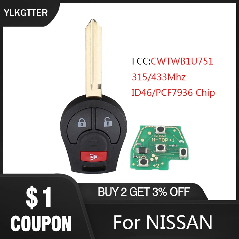 YLKGTTER 3 кнопки дистанционного ключа автомобиля для NISSAN Qashqai солнечное сильфи Tiida