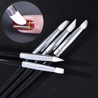 5pcs black rod silicone pen for painting wooden handle nail art brush accessories for nail diy tools nail art manicure pencil