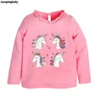 2021 футболка для девочек, футболки с единорогом, весенние топы, Милая футболка с блестками, одежда для девочек с единорогом, детские футболки