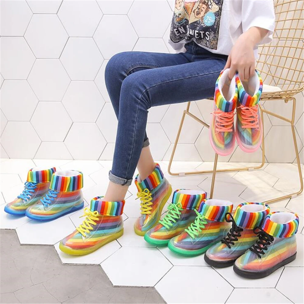 Непромокаемые сапоги водонепроницаемая обувь женские резиновые martin на шнуровке