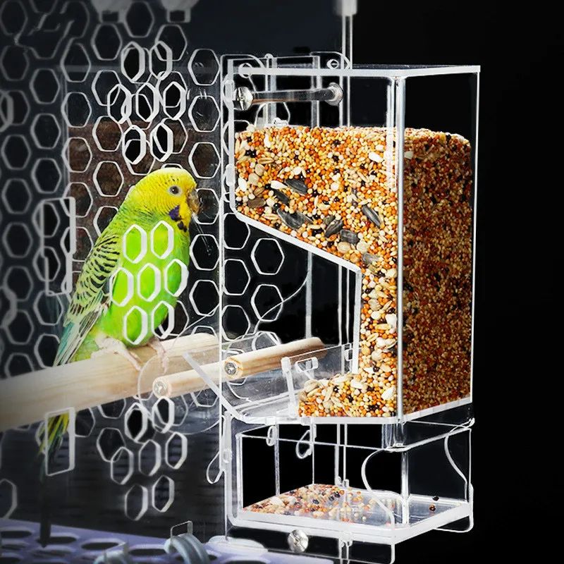 

Anti-spatter Container Bird Feeder Pet Bird Cage Feeder Food Container Transparent Parrot Feeding Box Birds Supplies WF106