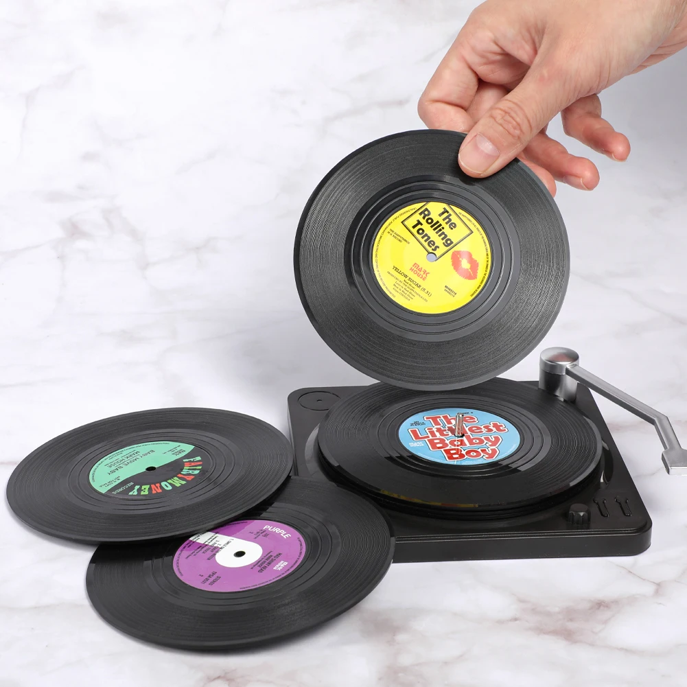 

6Pcs Vinyl Record Table Mats Drink Coaster Table Placemats Creative Coffee Mug Cup Coasters Heat-resistant Nonslip Pads Wholesal