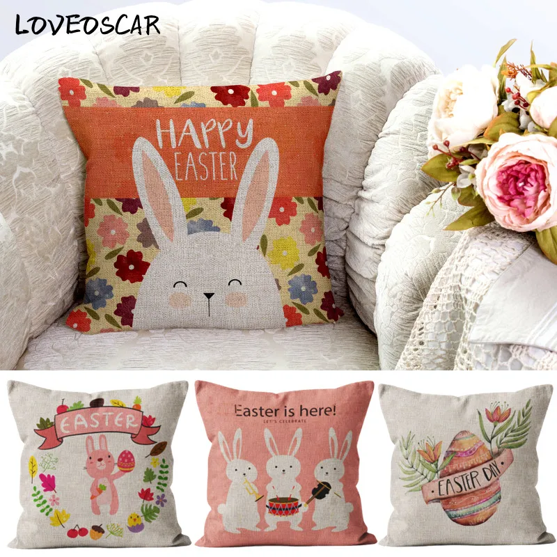 

Happy Easter Festival Decoration Pink Funny Bunny Egg Flower Pillow Case Cushion Cover 40x40 Home Living Room Soft Seat Bed Head