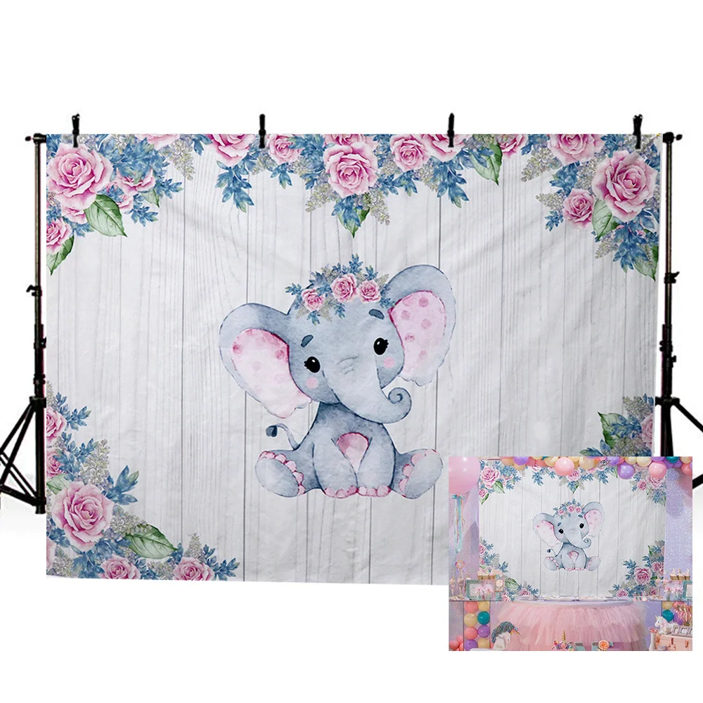 OHEART Baby Shower Party Elephant Backdrops for Photography Moon Star Banner Portrait Photo Studio | Дом и сад