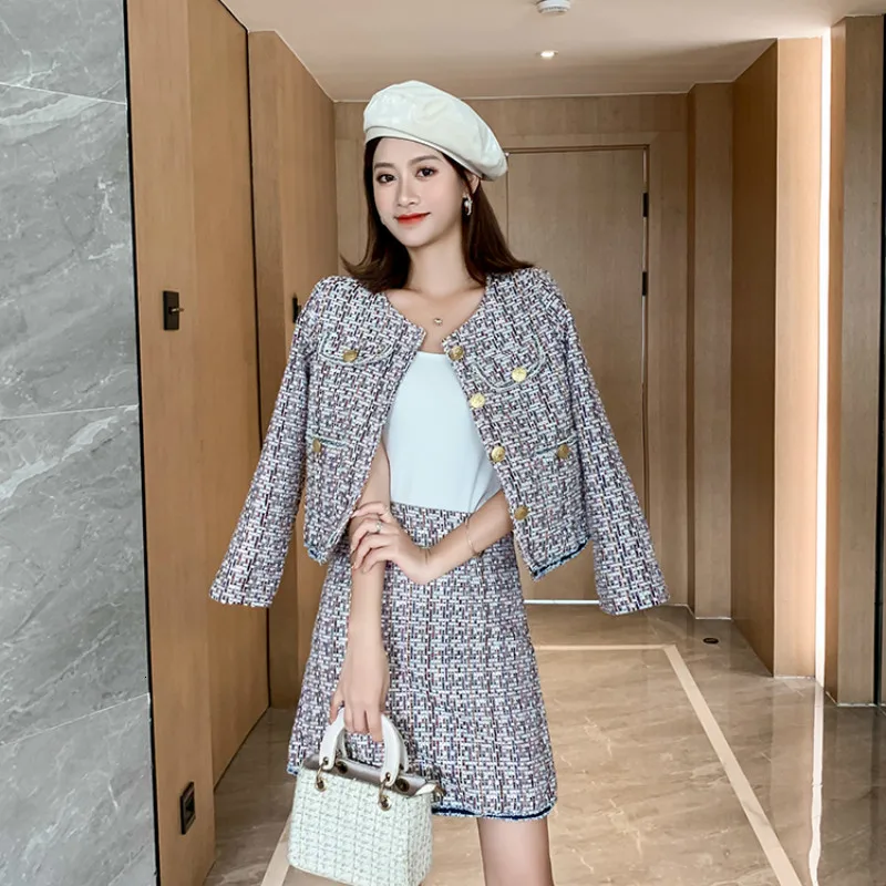 Твидовый комплект костюм из двух предметов 2019 осень зима взлетно посадочной Для