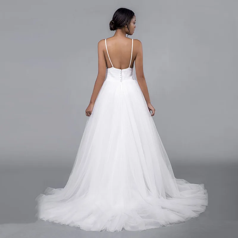 Простое свадебное платье в стиле бохо 2019 мягкое Тюлевое на бретелях-спагетти