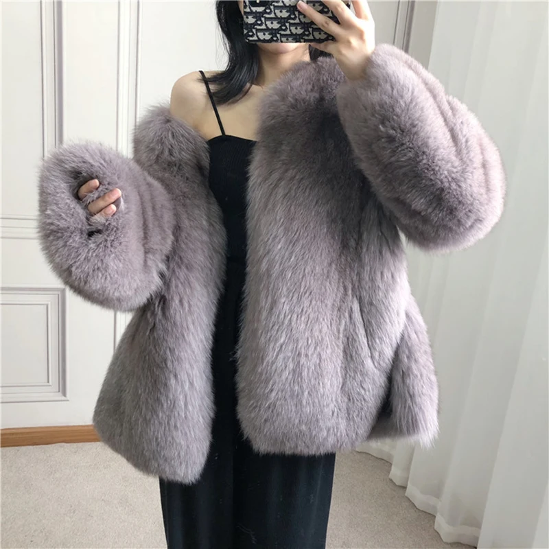 

JCHB 2021 fur natural Fur top coats fur jacket fox fur coat The whole piece of fox fur seamlessly connects with noble quality r