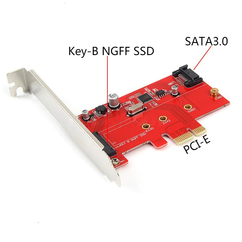 Адаптер M.2 NGFF B/M key SATA SSD к PCI E Express 3 0x4 чипсет ASM1061 с кронштейном|Компьютерные кабели