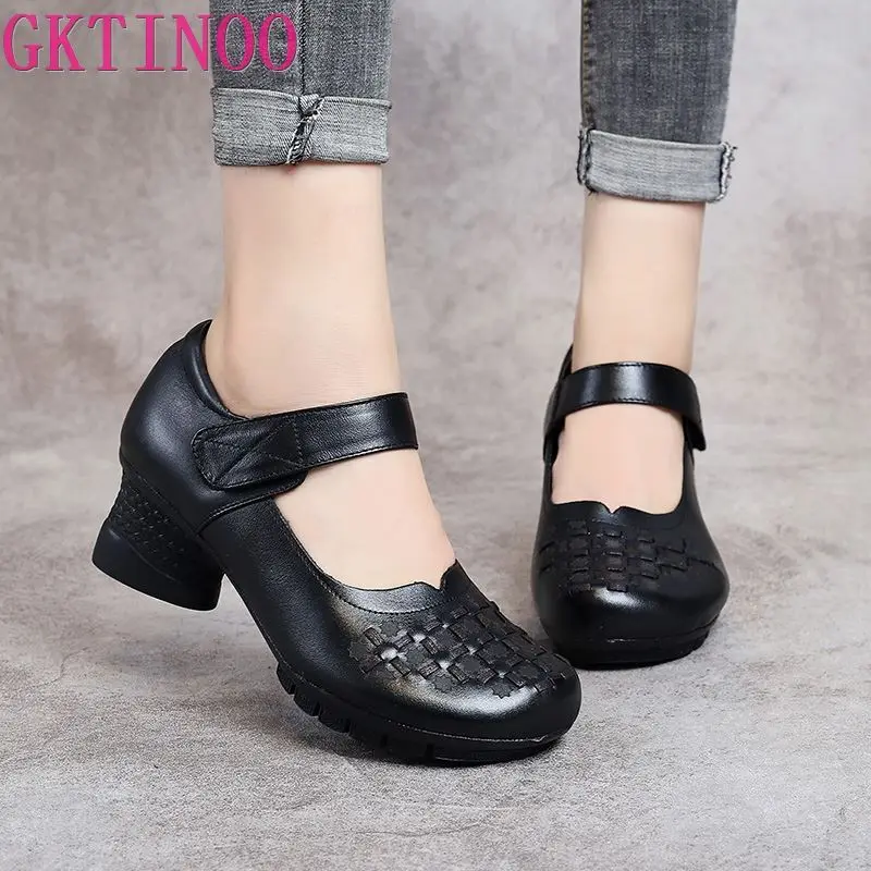 Женские туфли лодочки без застежки GKTINOO весенне осенние из натуральной кожи на