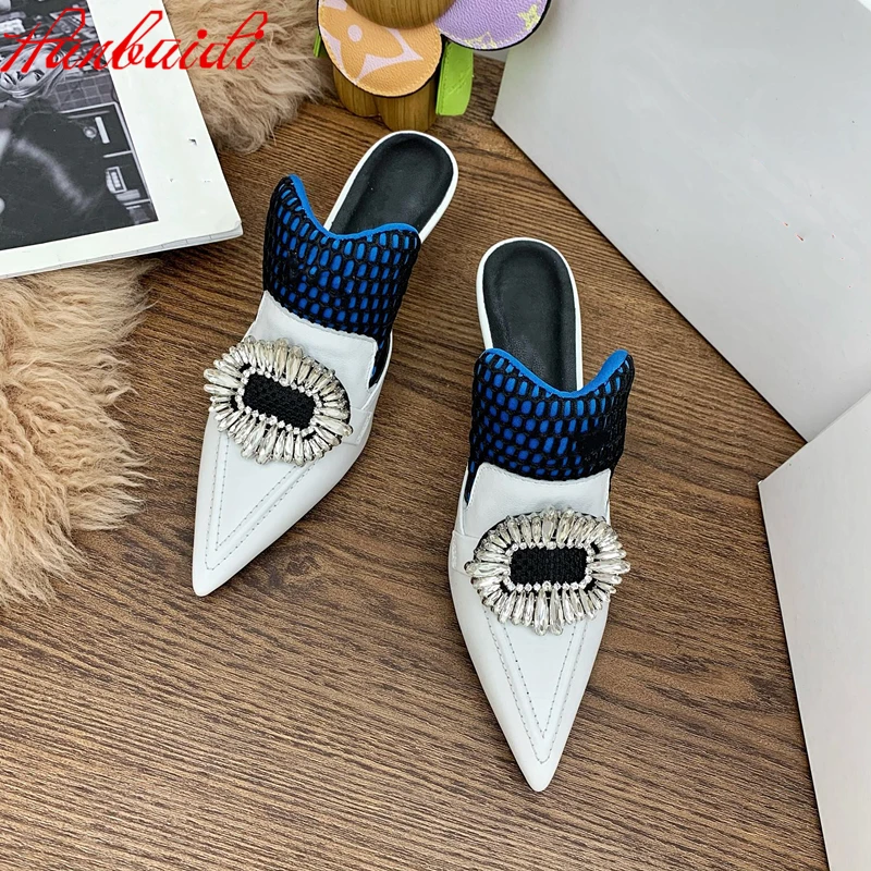 

summer slippers Designer Shiny Crytsal Women Loafers high heels Slippers Sandals flip flops Pointed toe Slides Party Dress Shoe