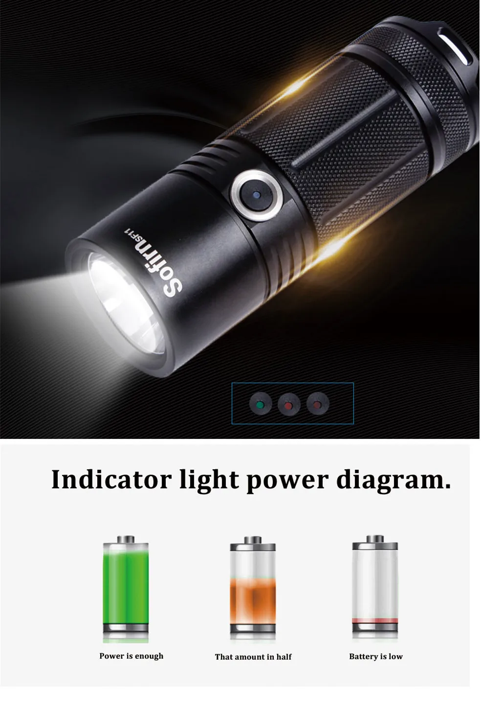 Sofirn SF11 power ful 6 Режимы светодиодный фонарик тактический фонарь качественный фонарь XPL 1100lm светодиодный фонарь высокой мощности лампа-индикатор мощности