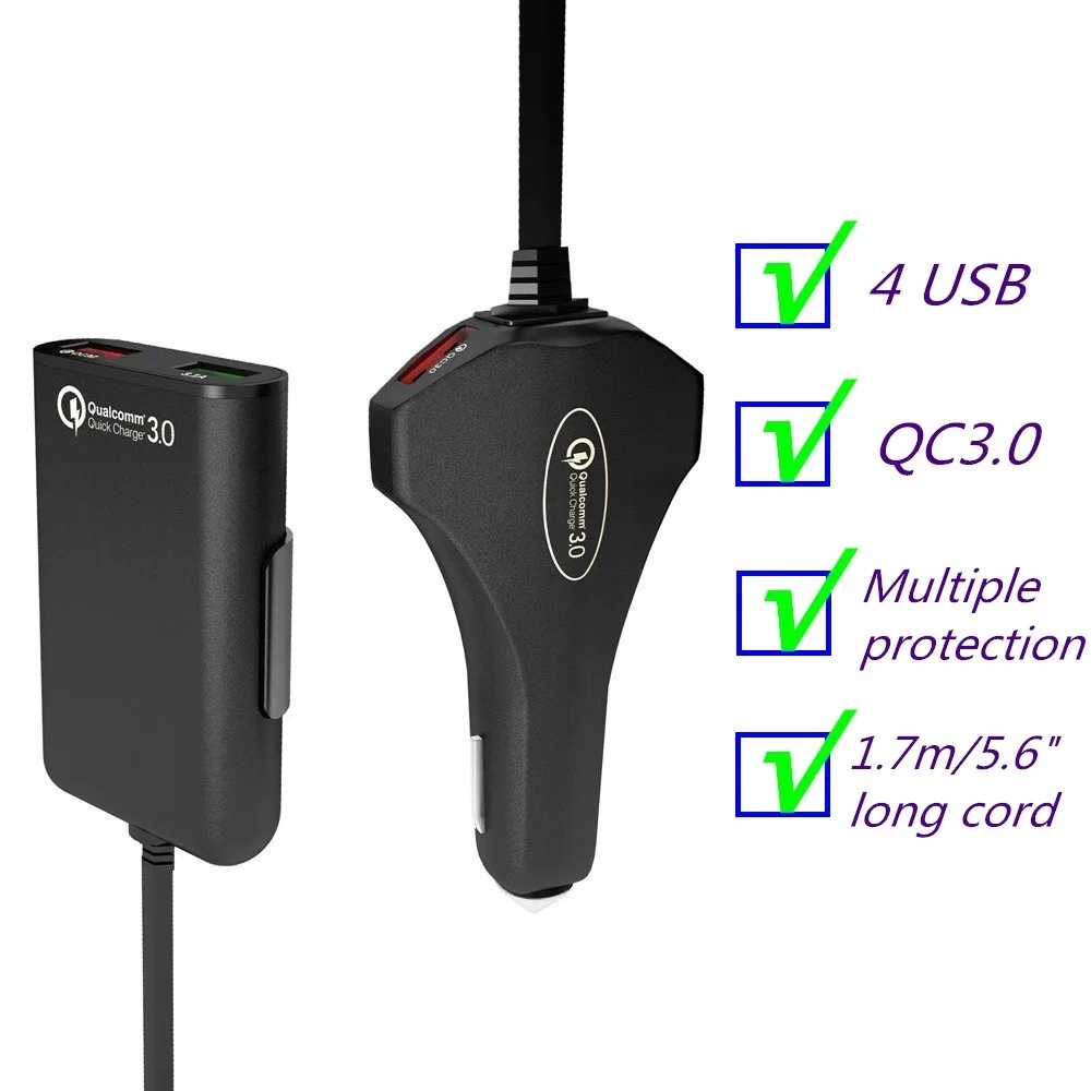 Автомобильное зарядное устройство с 4 USB-портами и поддержкой быстрой зарядки |