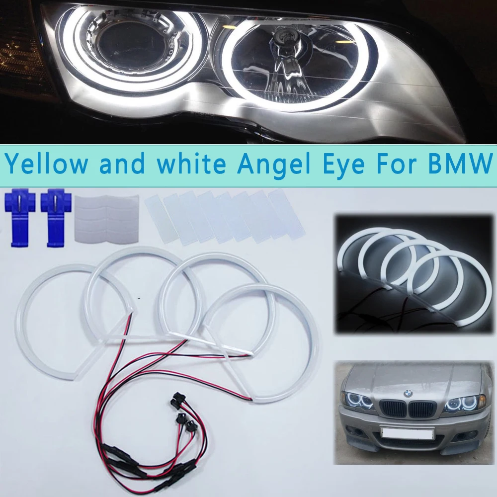 4X131MM желтый + белый светодиодный Ангельские глазки для BMW E46 M3 купе горки E36 E38 E39