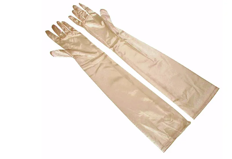 Champagne Fashion Stretch White Glove Long Gloves Black Red Elbow Length Women Dance Party Gloves Full Finger Guantes Boda - Color: Champagne