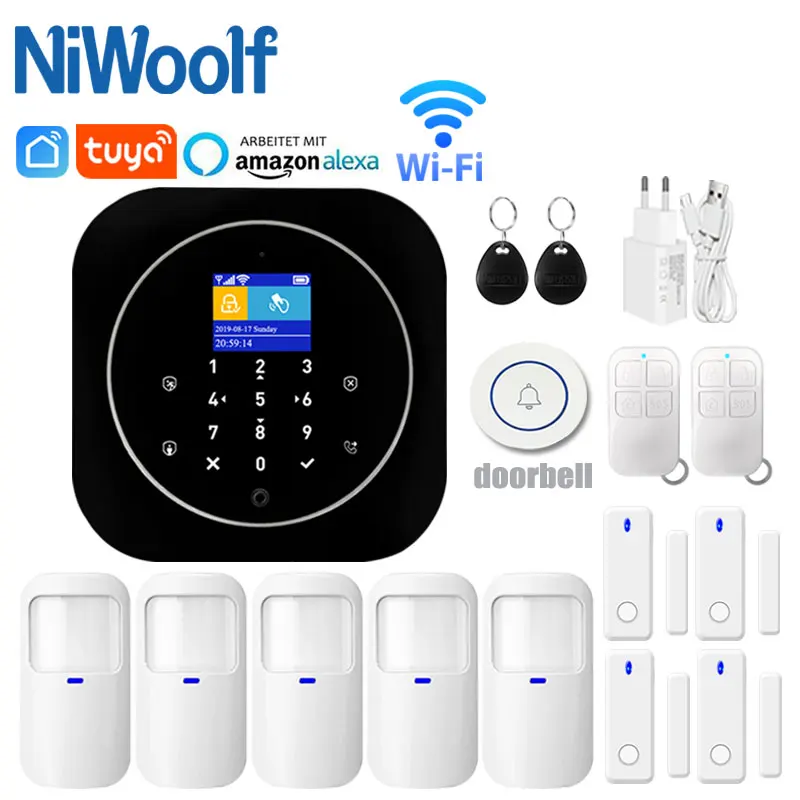 Smart Home Wifi GSM Alarm System Touch Keyboard Wireless Sensor kit For Tuya Smart Life APP Compatible Alexa Google Home