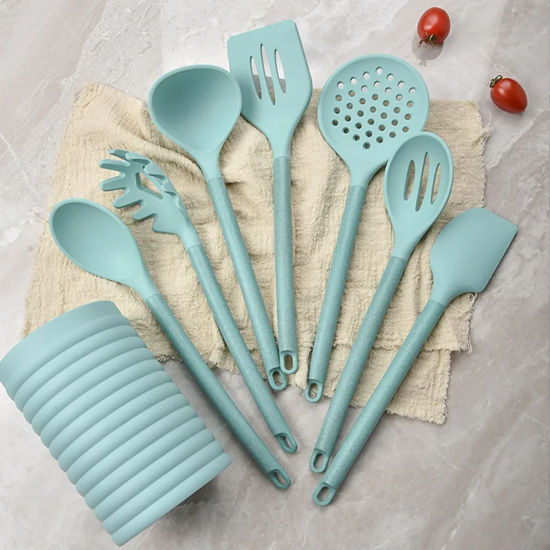 

New 2021 Silicone Kitchenware 8pcs Spatula, Spoon, Wheat Straw Material Storage Set kitchen Nonstick Spatula Cooking Utensil Set