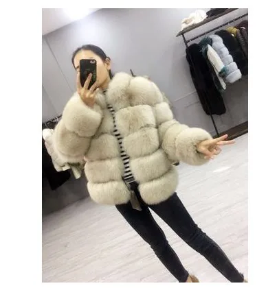 Новое зимнее пальто женское пальто из искусственного лисьего меха плюс размер женское пальто с воротником-стойкой с длинным рукавом из искусственного меха красное меховое пальто
