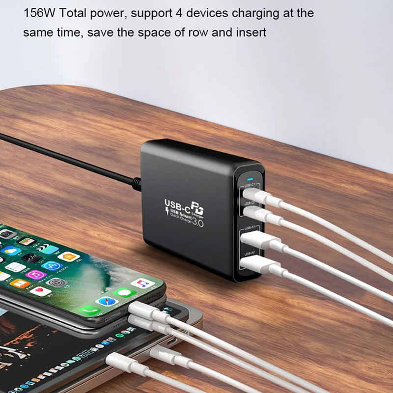 Сетевое зарядное устройство TQUQ 4 порта 156 Вт сетевой адаптер USB C PD 100 PPS 65 45 QC4.0 для