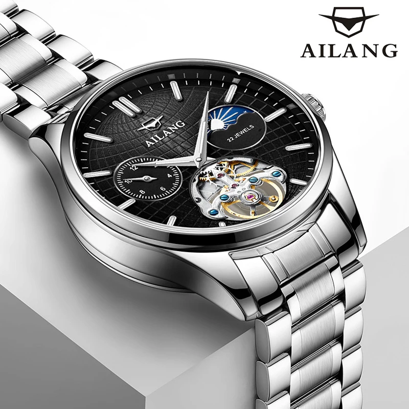 

AILANG Luminous Sport Moon Phase Men's Wrist Watch Waterproof Casual Watchs Brand Luxury Tourbillon Automatic Skeleton 8607DL