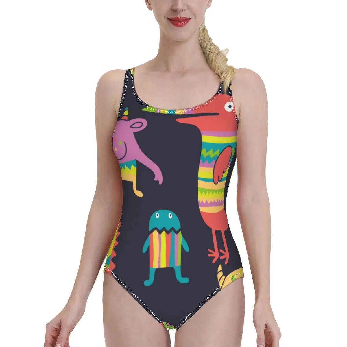 

2021 Women Swimwear Sexy One Piece Swimsuit Backless Bathing Suit Bodysuit Beachwear Swim Funny Monsters