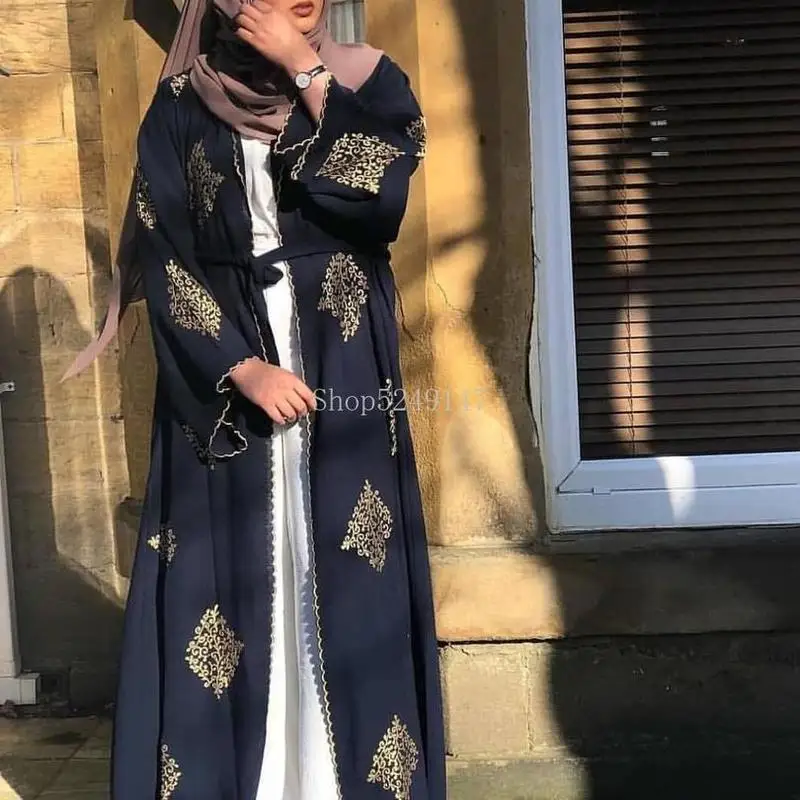 Элегантное мусульманское платье абайя с вышивкой платья для вечерние кардиган