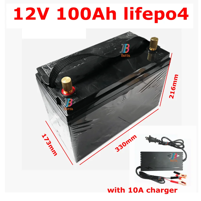 Lifepo4 12 8 v 12V 100AH литиевая батарея водонепроницаемый BMS 4S для гольф кары camper