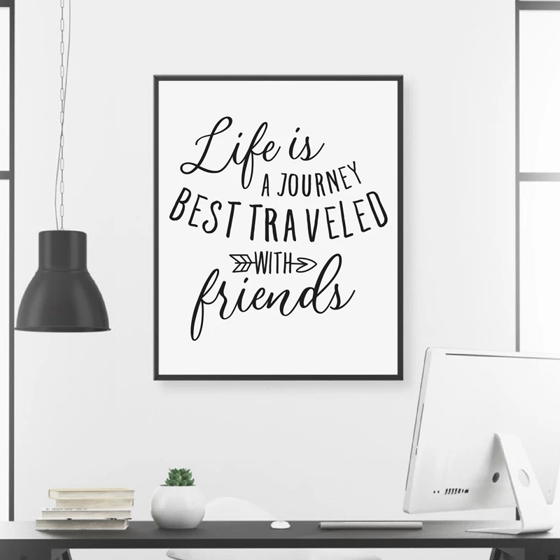 Жизнь с принтом цитатой черный белый цвет Холст плакат жизнь это путешествие