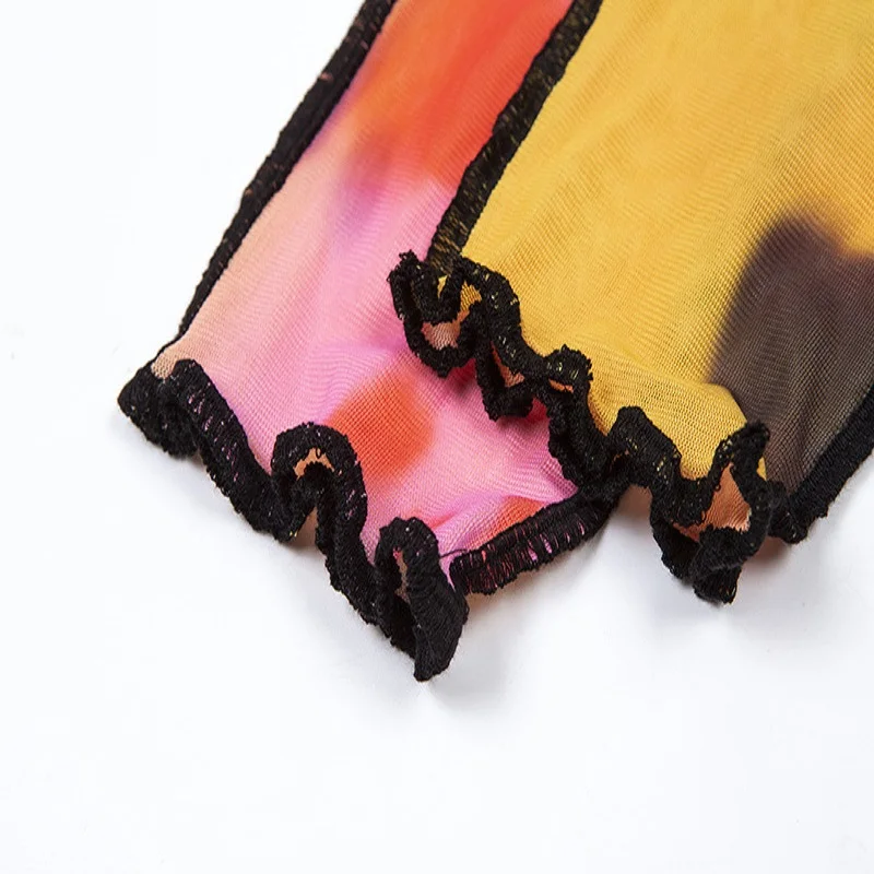 

ZTONE Fiesta y Clubcamisetas De retales de manga larga con cuello de pico profundo Tops cortos de malla transparente para muje