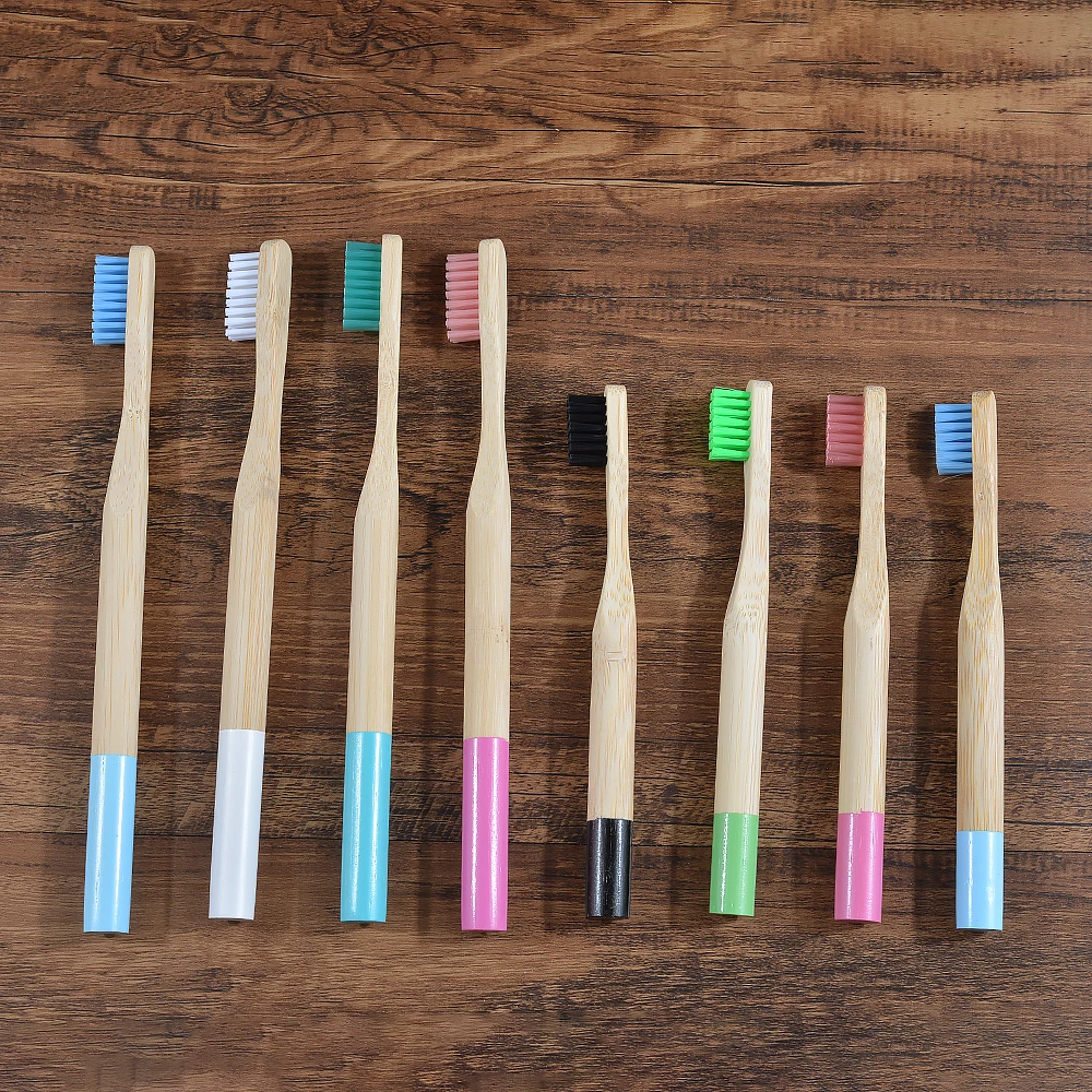 8 Piece Eco Friendly Toothbrush Medium Bristles Biodegradable vegan Bamboo Toothbrush Cylindrical Adult & Child Tooth Brush Sets