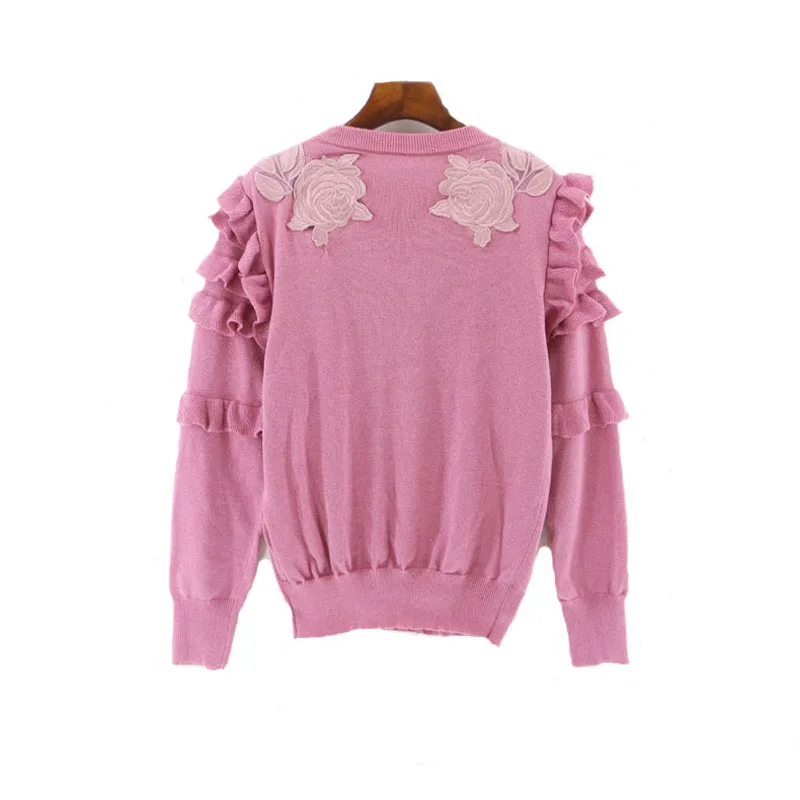 Tiger flower embroidery sweater fashion temperament lady loose show thin wood ear edge bright silk base knitting Pullover B-019 | Женская