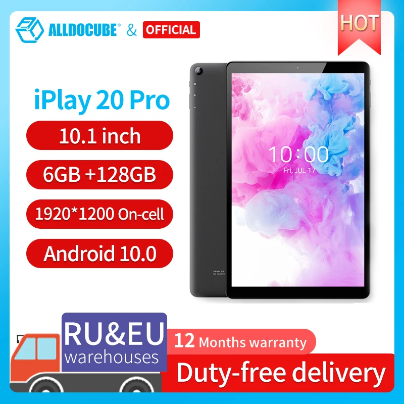 ALLDOCUBE iPlay 20 Pro Phone call Andorid 10.0 Tablets 10.1 inch 6GB RAM 128GB ROM Octa-core Tablet PC BT 5.0 Type-C 6000mAh