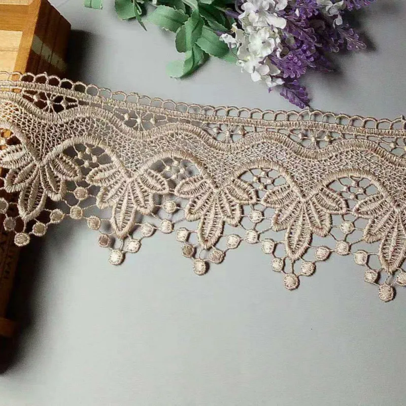 3 ярд коричневый полиэстер цветок ручной работы вышитая ткань аппликация с