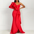 Вечерние платья для женщин, элегантные сексуальные длинные платья макси на одно плечо с оборками, Красное Облегающее Платье с открытой спиной и разрезом, модель 2022