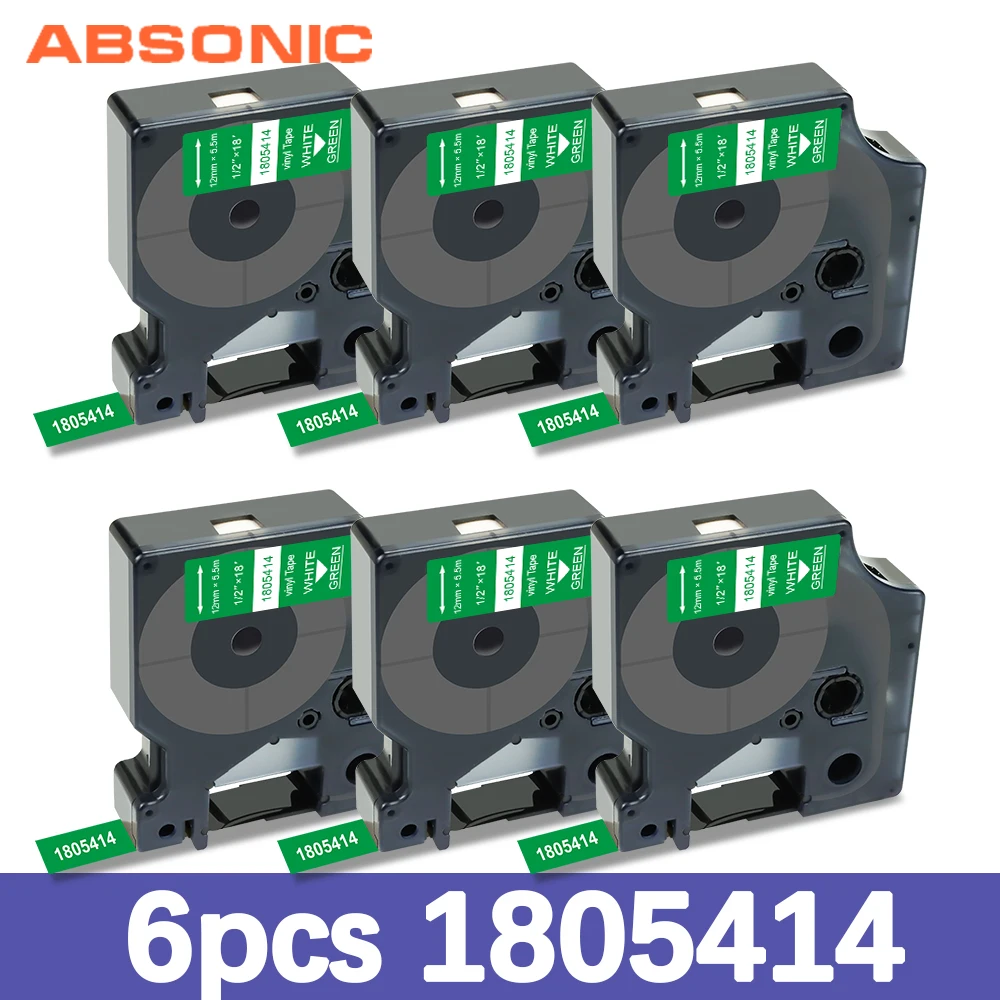 

Absonic 6PK 12mm 1805414 Compatible Rhino Industrial Vinyl Labeling Tape White on Green Ribbon for Rhino 4200 5200 Label Maker