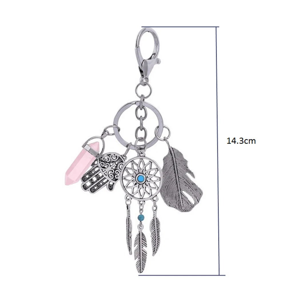 

Girl Heart Dream Catcher National Feather Ornaments Keychainsfeathers Wrapped Woman Keychain Dreamcatcher Keyring Silver Cute