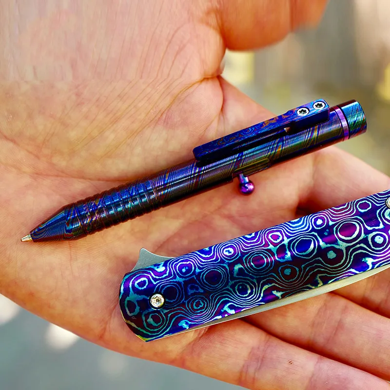 Титановая Дамасская тактическая ручка цветная титановая лошадиная для