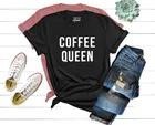 Рождественский подарок для подруги, кофейная королева, рубашка, Женский Топ из 100% хлопка с коротким рукавом, с буквенным принтом, с круглым вырезом, для мамы