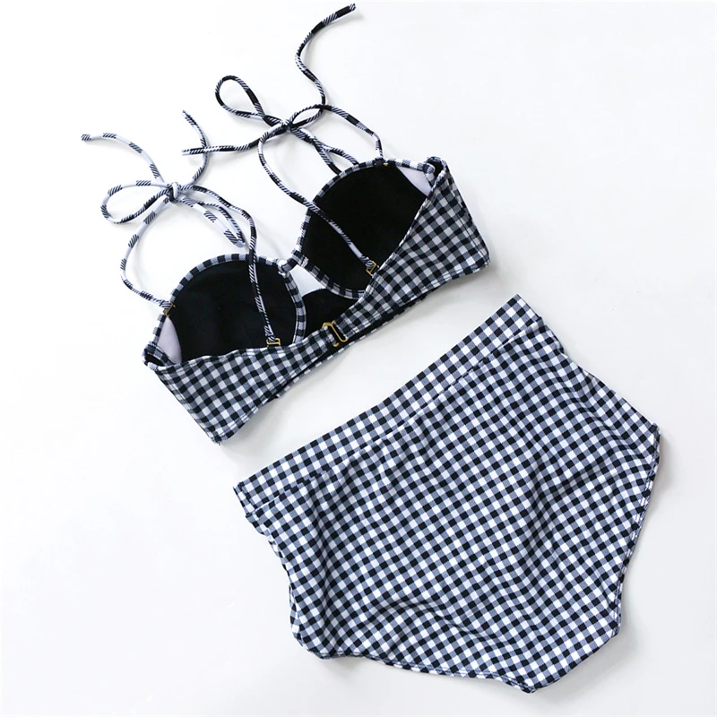 

Sexy Retro Plaid Push Up Bikini 2021 Lady High Waist Swimwear Women Swimsuit Female String Crop Biquini Swim Bathing Suit